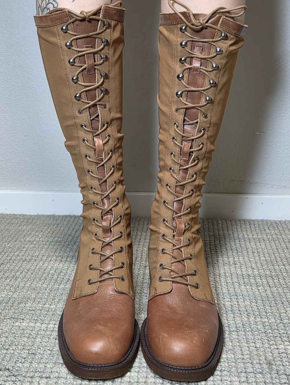 Free People Trickum Tall Boots Whiskey Leather With Full Zipper And Laceup